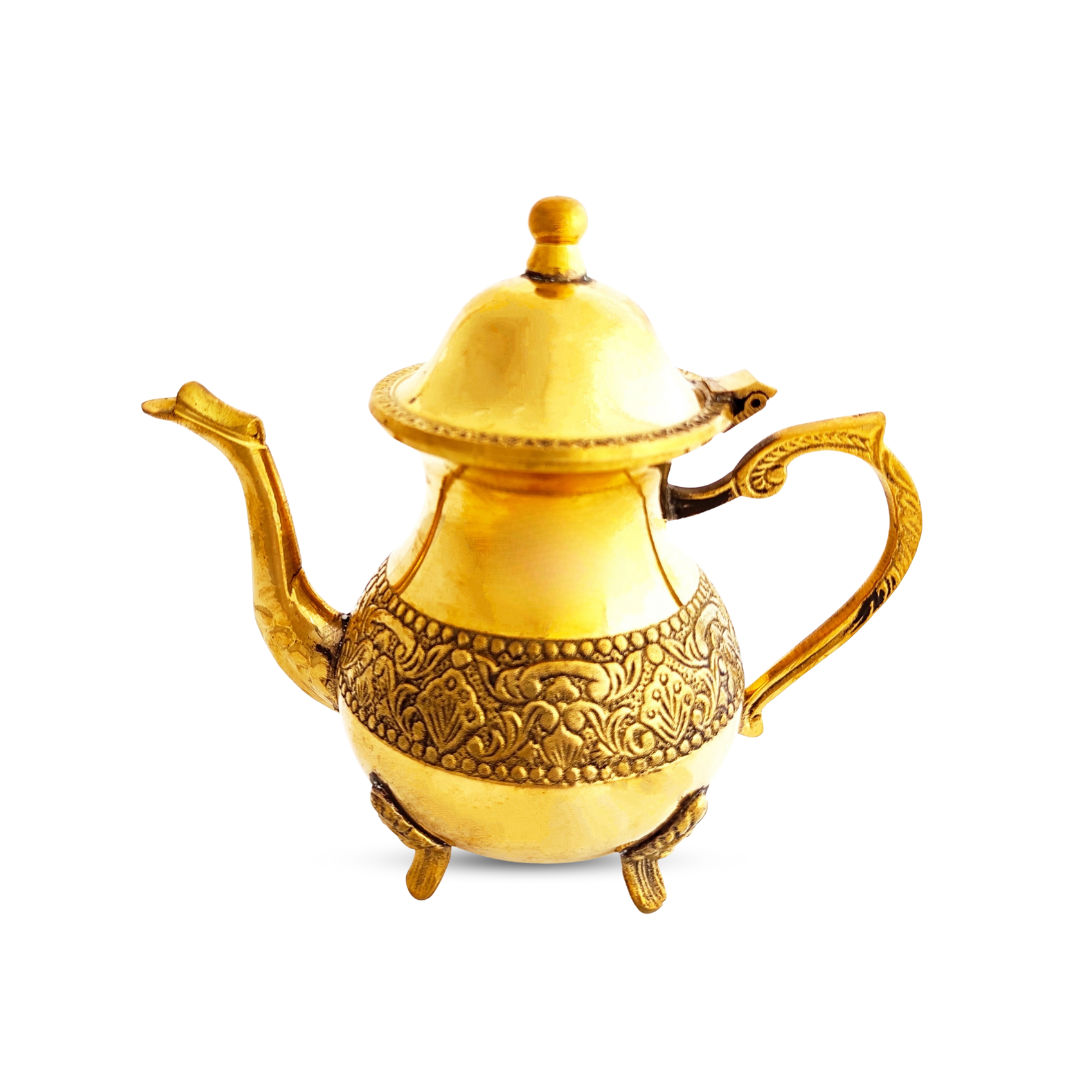 Designer Embossed Mughlai Brass Tea Kettle Pot Inside Tin Lining, Serving Tea Coffee, Tableware, 500 ML